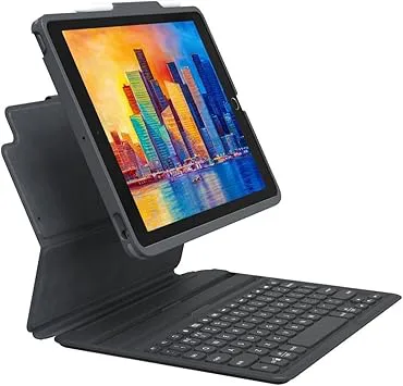 Zagg Pro Keys-tangentbord och avtagbart fodral kompatibelt med Apple iPad 10,9 tum, bakgrundsbelyst, hållbar, lätt, resevänlig, Bluetooth, grå/svart