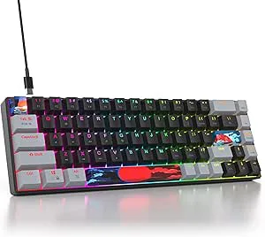 SOLIDEE Bärbar 65% Mekanisk Speltangentbord,68 Tangenter Kompakt RGB Bakbelyst Kabelanslutet Tangentbord med Avtagbar Typ-C Kabel,Kontorstangentbord med Linjära Brytare för Windows PC Mac(68 Dark)