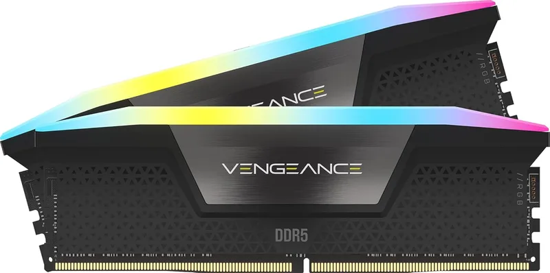 Corsair VENGEANCE RGB DDR5 64GB (2x32GB) 6400MHz C32 Intel-Optimized Desktop Memory (Dynamic RGB Lighting With Ten Zone, On-board Voltage Control, Intel XMP 3.0 Profiles, Short Response Times) Black