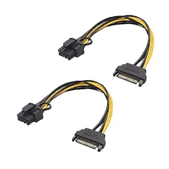 Cable Matters Set med 2 15-stifts hane till 8-stifts SATA-kablar 18 cm (strömförsörjning (6+2) 8 stift till SATA/6-stifts PCIe till SATA-kabel)