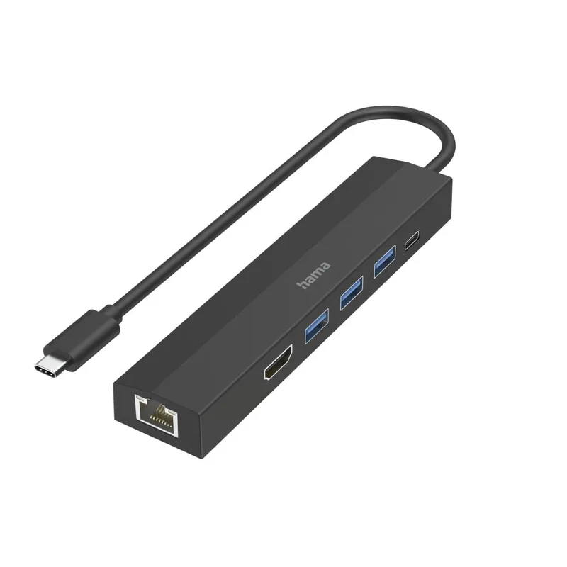 Hama USB-C-hubb 6-i-1-adapter med 3 USB-A, PD, HDMI och Ethernet