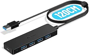 Aceele 5-Port USB 3.0 Ultra Slim Data Hub med 4ft förlängd kabel