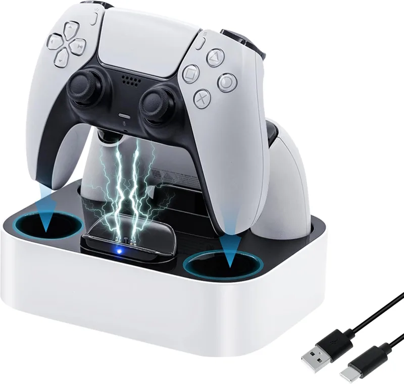 Joystick Laddare för PS5, basstation dockningsstation laddning för Playstation 5 DualSense Controller med LED-ljusindikatorer/snabbladdning/kortslutni