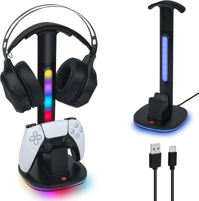 Mcbazel PS5-styrenhet, laddningsstation med RGB spelheadsetstativ