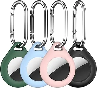 R-fun -hållare, 4-pack med metallnyckelring, flerfärgad skyddande silikon -fodral, nyckelring för bagage, hundkrage, nycklar