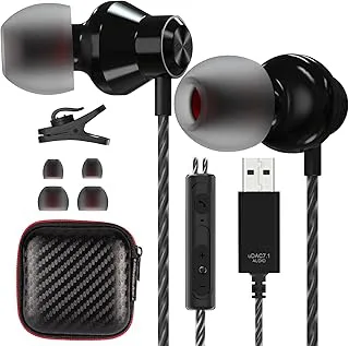 USB-hörlurar för 2,5 m, ACAGET PC-spelhörlurar med stereolåda HiFi i örat USB-PC-hörlurar med mikrofon brusreducering volymkontroll för PS 4/5/dator/M