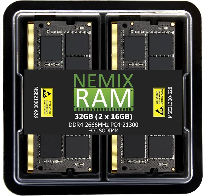 NEMIX RAM 32 GB (2 x 16 GB) DDR4 2666 MHz PC4-21300 2Rx8 1,2 V CL19 260-PIN ECC obuffrad SODIMM NAS-minne KIT kompatibel