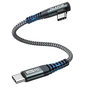ZKAPOR USB-C-Kabel, Kort 90° 30 cm, 100 W Snabbladdning, Kompatibel Med iPhone 15/15 Pro Max, Samsung Galaxy S23, iPad Pro/Air, Huawei P40, Pixel