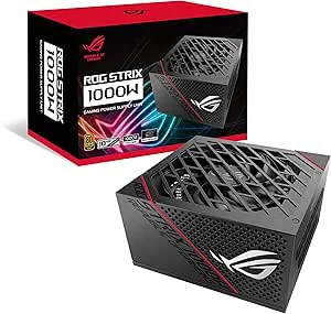 ASUS ROG STRIX 1000 W Gold gamingströmförsörjning (16-polig PCIe-kabel inkl. 1000 watt, 80 Plus guldcertifiering, 0dB-teknik, axial-Tech-fläkt, ATX 3.0 kompatibel, PCIe 5.0 Ready, svart)