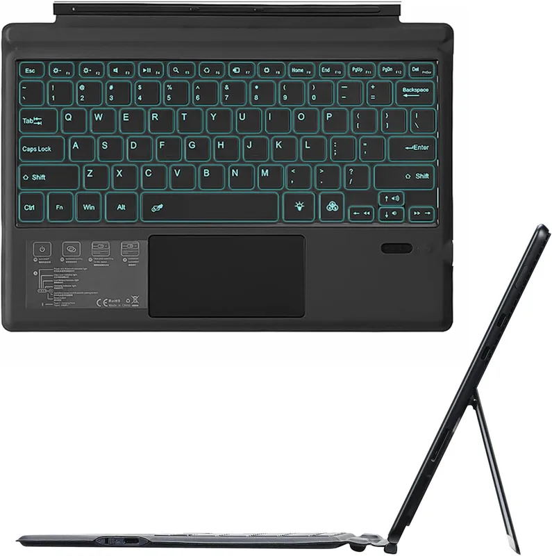Bakgrundsbelyst tangentbord för Microsoft Surface Pro 7 Plus/Pro 7 / Pro 6/Pro 5/Pro 4/Pro 3 12,3 tums surfplatta, löstagbar trådlös Bluetooth [7 färger bakgrundsbelysning] Tangentbord med pekplatta