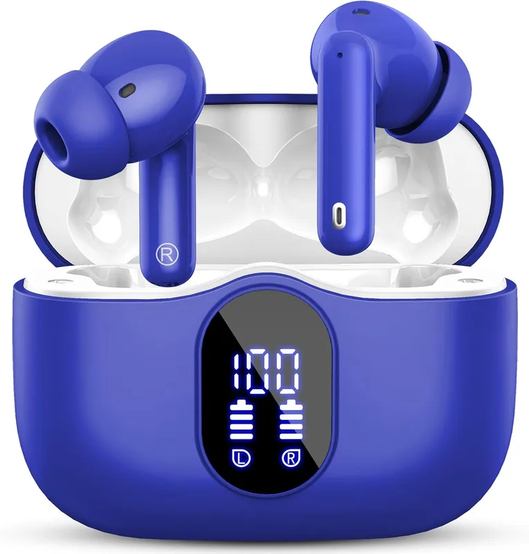 Btootos Trådlösa hörlurar, Bluetooth 5.3 med HD HiFi-stereomikrofon LED-skärm, brusreducering, 13 mm dynamisk styrenhet, IP7 vattentät 36H trådlösa hjälmar