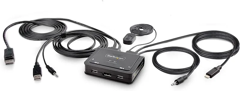 StarTech.com KVM DisplayPort USB-C-switch med 2 portar med 1,8 m USB-A/DisplayPort/Audio-kablar och 1,2 m USB-C