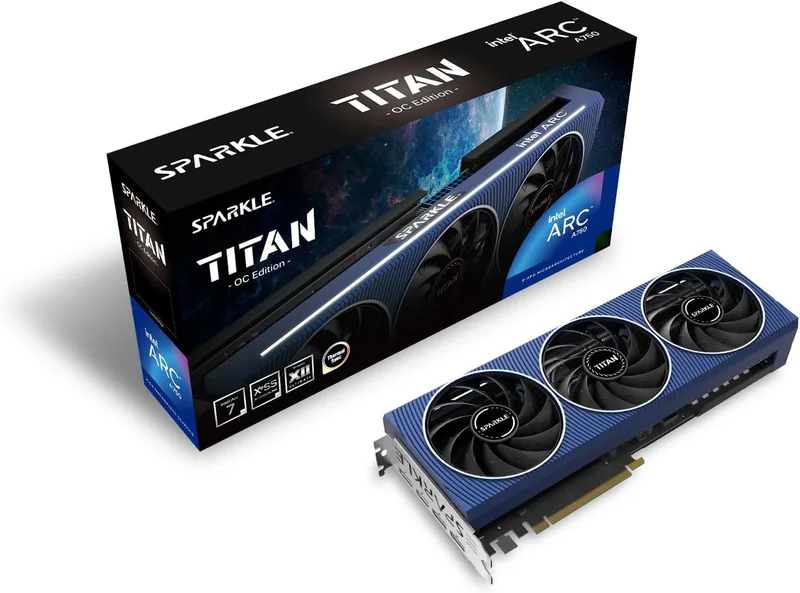 SPARKLE Intel Arc A750 Titan OC Edition DDR6 HDMI 2200 MHz 8 GB trippel fläkt grafikkort – blå