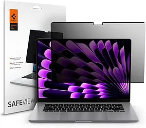 Spigen SafeView Sekretessskärmfilter kompatibel med MacBook Air 15 tum (M5 2026 / M4 2025 / M3 2024 / M2 2023), Magnetisk installation, Anti-fingeravtryck, Reptålig, Skärmskydd