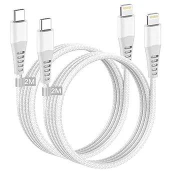 iPhone 2M C-kabel set med MFi-certifierad, USB C till Lightning-kabel snabbladdning, för iPhone 14 Pro Max, 13, 12 Mini, 11