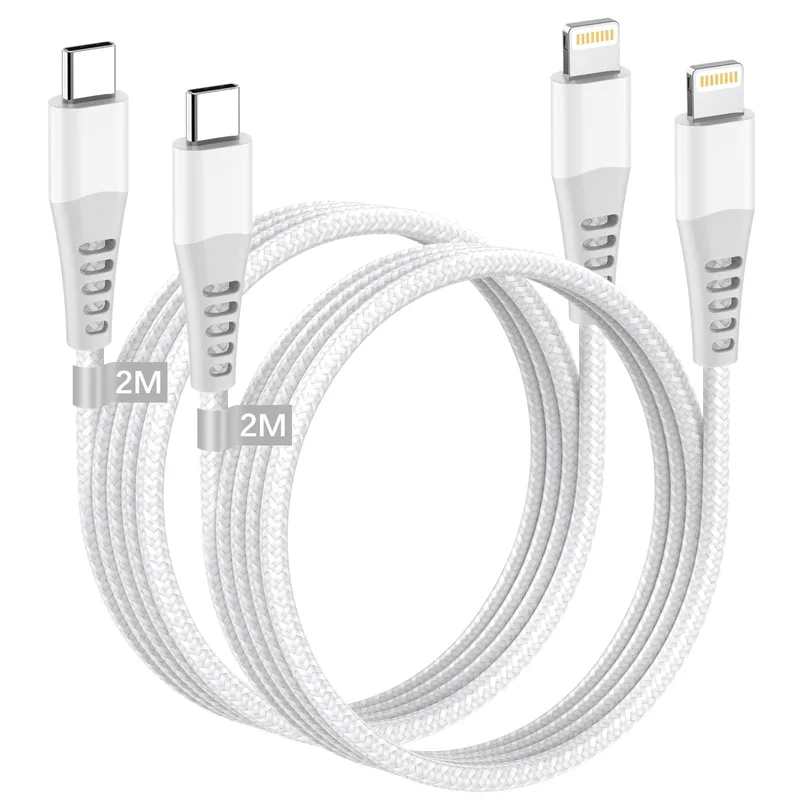 iPhone 2M C-kabel set med MFi-certifierad, USB C till Lightning-kabel snabbladdning, för iPhone 14 Pro Max, 13, 12 Mini, 11