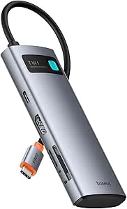 Baseus USB C Hub 7-i-1-adapter med 4K@60Hz HDMI, 100 W PD, 3 USB-A 3,0 5 Gbps, SD/TF-kortläsare, USB-dockningsstation för iPhone 15, bärbar dator MacBook/Surface Pro/iPad/Steam Deck/Rog Ally/Samsung
