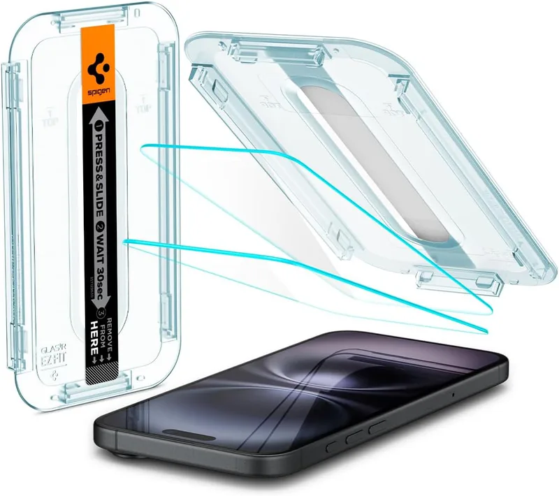 Spigen Glas.tR EZ Fit Skärmskydd kompatibel med iPhone 16, iPhone 15