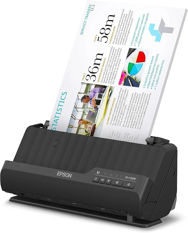 Epson ES-C320W kompakt A4 Wi-Fi-skanner med låg strömförbrukning, dubbelsidig skanner med multimediebehandling, svart