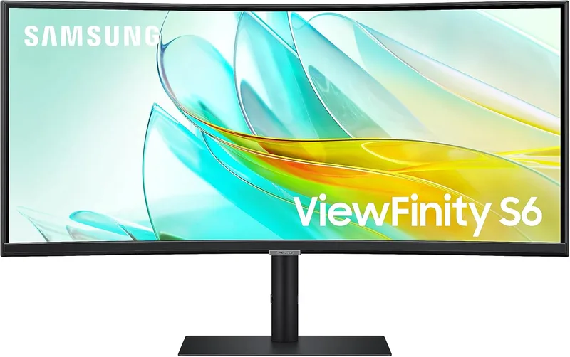 Samsung ViewFinity S65UC böjd högupplösta bildskärm med högtalare, 34 tum, VA-panel, 3440 x 1 440 pixlar, uppdateringsfrekvens 100 Hz, svarstid 5 ms, USB-C med 90 W laddning, Pivot