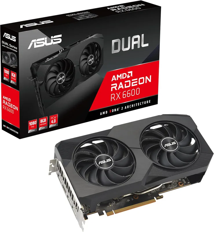 ASUS Dual AMD Radeon™ RX 6600 8 GB GDDR6 spelgrafikkort (AMD RDNA™ 2, PCIe 4.0, 8 GB GDDR6-minne, HDMI 2.1, DisplayPort