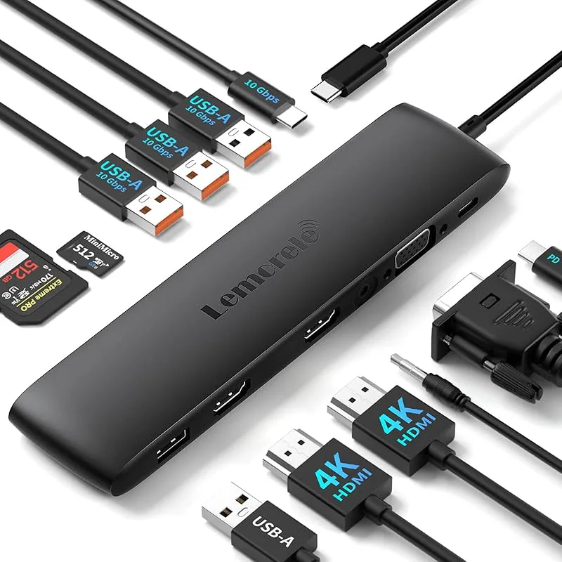 Lemorele 12-i-1 bärbar datorUSB C-dockningsstation
