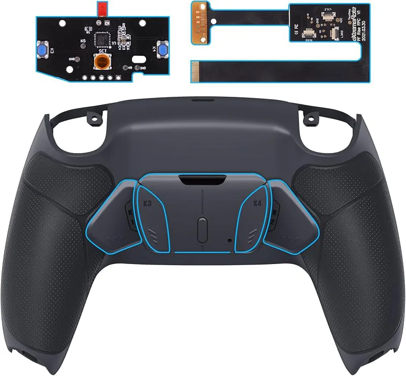 eXtremeRate Mörkgrå Gummibelagt Grepp Programmerbar RISE4 Remap Kit för ps5 Controller