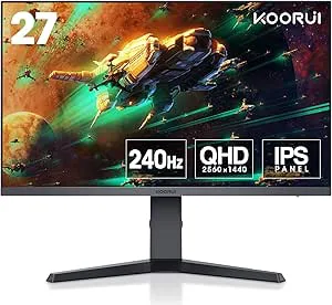 KOORUI Spelskärm 27 tum – WQHD-skärm PC, 240 Hz, 1 ms, Adaptiv Sync, Gsync-kompatibilitet, (2560 x 1440, HDMI, DisplayPort, HDR 400) svart/röd