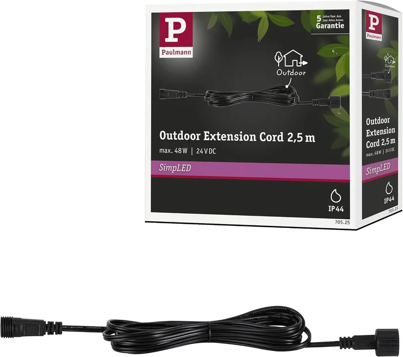 Paulmann 70525 SimpLED Tillbehör LED Strip Förlängningskabel Outdoor IP44 2,5 m DC 24 V Svart Plast
