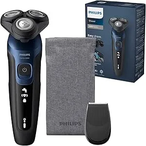 Philips rakapparat i 5000-serien – elektrisk rakapparat för män för våt- och torrakning i blå metallic med precisionstrimmer och mjukt resefodral (modell S5465/18)