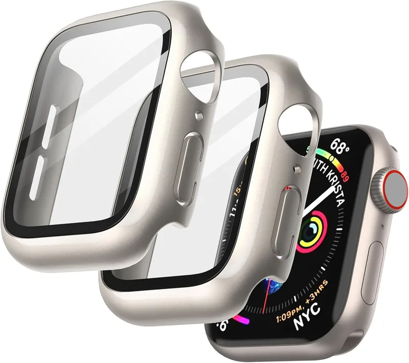 JETech Fodral med Skärmskydd Kompatibel med Apple Watch SE 3/2/1 (2025/2022/2020) / Series 6 5 4 40mm, Overall Skyddande Case, Inbyggt med Härdat Glas Film Hög Känslighet, 2 Pack (Stjärnglans)