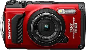 OM SYSTEM Tough TG-7 Röd digitalkamera, 12MP, vattentät, stötsäker, undervatten- och makrofotograferingslägen, 4K-video, 4x-vidvinkelzoom (efterföljare Olympus TG-6)