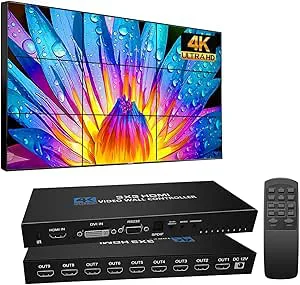 NINGKANGSHENG Videoväggkontroll 3x3 4K HDMI videoväggbehandlare TV