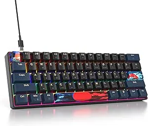 SOLIDEE 60% mekaniskt gamingtangentbord,61 tangenter med linjära röda switchar,trådbundet mekaniskt tangentbord med LED-bakgrundsbelysning,ergonomiskt tangentbord med blandat ljus(61 Blue Samurai B)