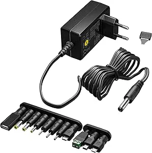 Goobay 64570 Universell Strömförsörjning 3-12 V, Max. 27 W/DC Växeladapter, Ersättning för TV, PC, Router, LED-remsor/Variabel Spänning/USB C, A, Mikro/Inkl. 11