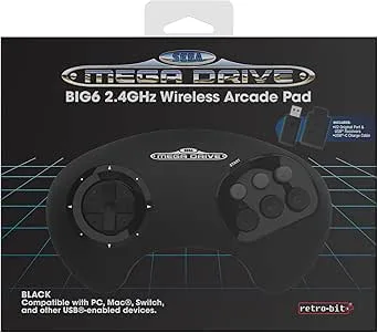 Retro-Bit BIG6 2.4 GHz SEGA Mega Drive Wireless Arcade Controller Pad
