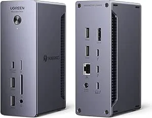 UGREEN Revodok Max 213 Thunderbolt 4 Dock 40Gbps (dubbel 4K@60Hz, enkel 8K-skärm), 13-i-1 dockningsstation 90W laddning för bärbar dator, 2.5Gbps Ethernet, microSD&SD 4.0, 3.5 mm Aux