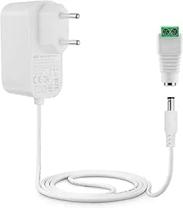 Lonnky 12V 2A Nätaggregat AC 100-240V Adapter för Wi-Fi-router LED-lister CCTV-kamera med 5,5 x 2,1 mm DC-hålstick Vit