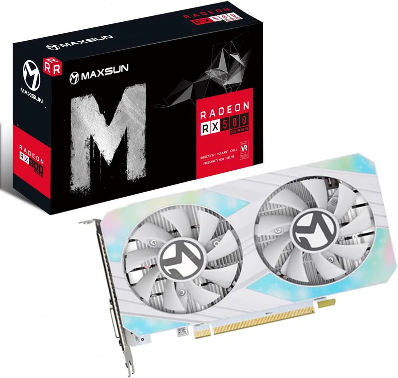 maxsun AMD Radeon RX 580 8 GB 2048SP GDDR5 dator grafikkort GPU för PC Gaming 256-bit DirectX 12 DVI, HDMI, DisplayPort multibildskärmar Extend (vit)