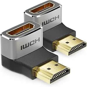 deleyCON 2 Stycken HDMI Adapter Kopplingskontakt 8K@60Hz / 4K@120Hz UHD 7680x4320 Aluminium HDMI 2.1 ARC HDR10+ Dolby Vision VRR ALLM 48Gbps 90° Vinklad Grå Svart
