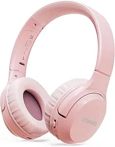 KONNAO Barnhörlurar trådlösa 60H, vikbara on ear hörlurar med MIC, volymbegränsare 85 dB/94 dB trådlösa hörlurar, over-ear hörlurar för barn vuxna skola online klass resor, rosa