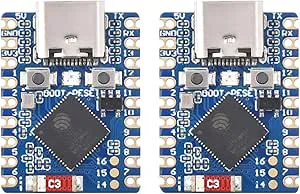 Waveshare ESP32-C3 Mini Development Board(2PCS), Based On ESP32-C3FN4 Single-Core Processor, 160MHz Running Frequency, Support 2.4GHz WiFi & BT5, Castellated Module, Suitable for SMD Applications