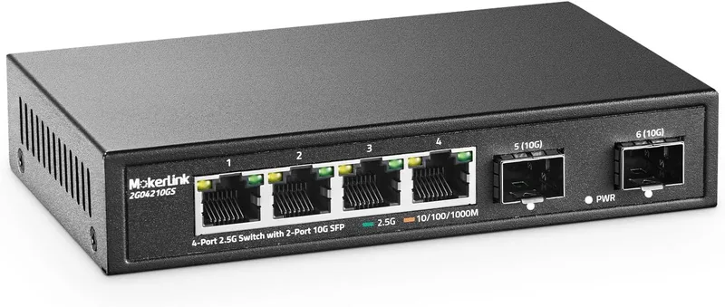 MokerLink 2,5G Ethernet-switch med 4 portar med 2x10G SFP, 4 x 2,5G Base-T-portar kompatibla med 10/100/1000Mbps, metall