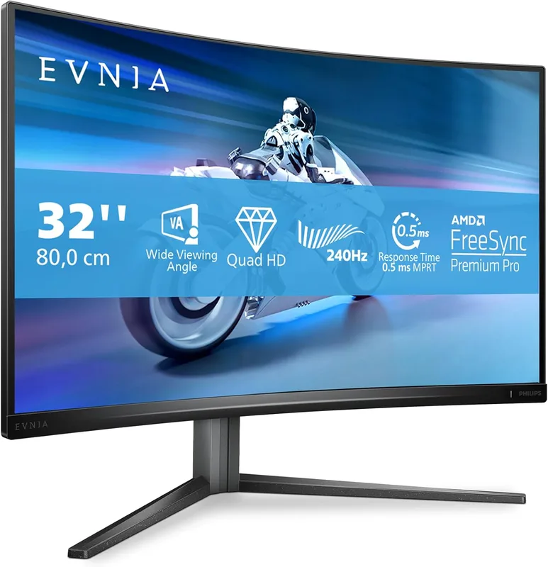 Philips Evnia – 32M2C5500W – 32 tum QHD böjd spelskärm, 240Hz, VA, 0,5 ms, HDR400, AMD FreeSync Pro, höjdjustering, USB