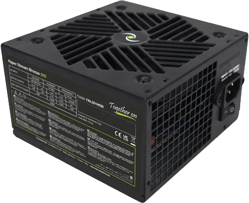 Tecnoware Power Systems ATX Hyper Stream 500W Strömförsörjning, Svart, 22,1 x 15,1 x 9,2 cm, 21-31inch Cables + PCI-E