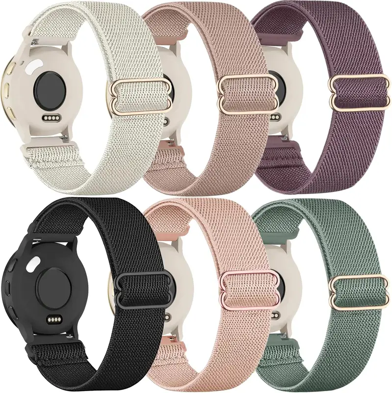 6-pack flätade stretchiga klockarmband i nylon för Garmin Venu 2S/Venu 3S/Vivoactive 4S/Vivomove 3S, Garmin Forerunner 2