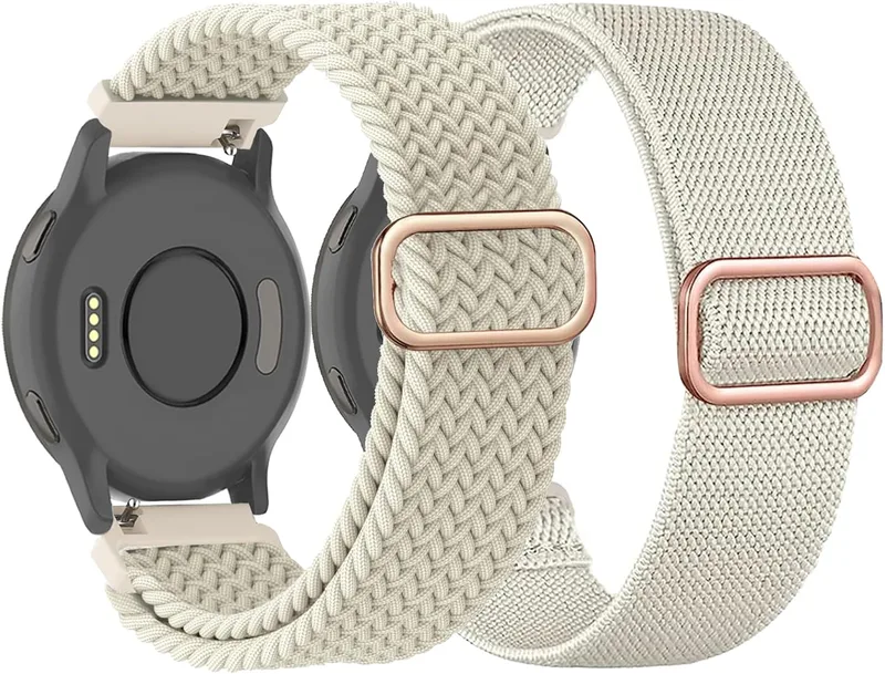 2-pack flätade stretchiga klockarmband i nylon, kompatibla med Garmin Vivoactive 4S/Venu 2S/Venu 3S/Vivomove 3S, elastis