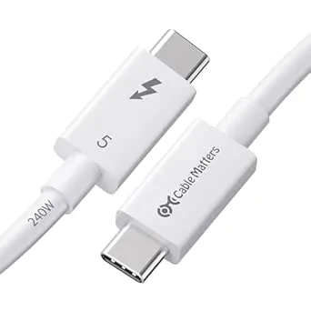 Cable Matters [Intel-certifierad] 80 Gbps Thunderbolt 5-kabel med upp till 120 Gbps bandbreddshöjning och 240 W laddning i vitt – 1 m/3,3 fot, kompatibel med Thunderbolt 4, USB 4 och USB-C