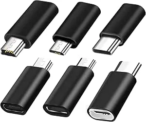 YRIKE USB C-adapter (6 stycken), USB C till mini USB-adapter, mikro-USB till USB C-adapter, kompatibel med bärbara datorer, LG, mobiltelefoner etc
