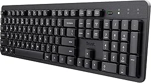 Trust Ody II tyst trådlöst tangentbord QWERTY US-layout, flytande lågprofilstangenter, spilltålig, USB-mikromottagare 2,4 GHz, full storlek trådlöst tangentbord för PC, laptop, Mac